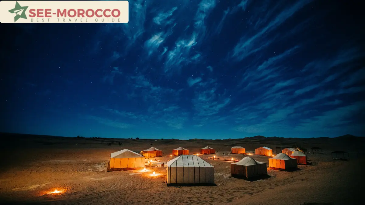 Night sky over the Morocco desert — stars above the Sahara dunes