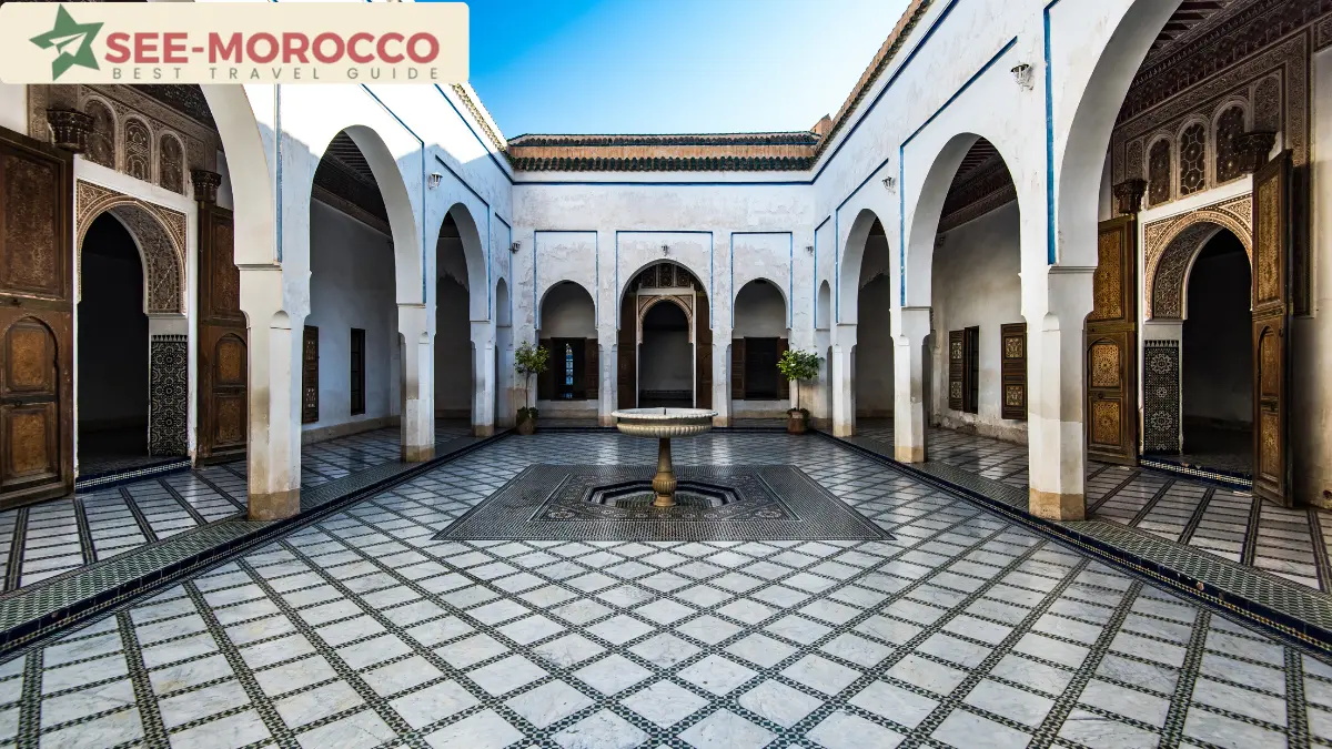 Tiled courtyard and fountain at the Bahia Palace Marrakech