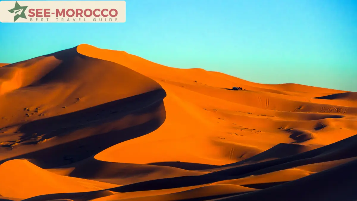 Morocco desert — Erg Chebbi sand dunes near Merzouga at sunset