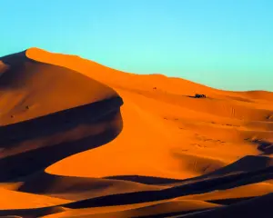 Morocco desert — Erg Chebbi sand dunes near Merzouga at sunset