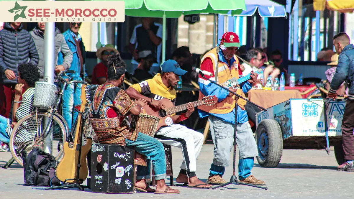 Gnaoua musicians street performance Essaouira Morocco