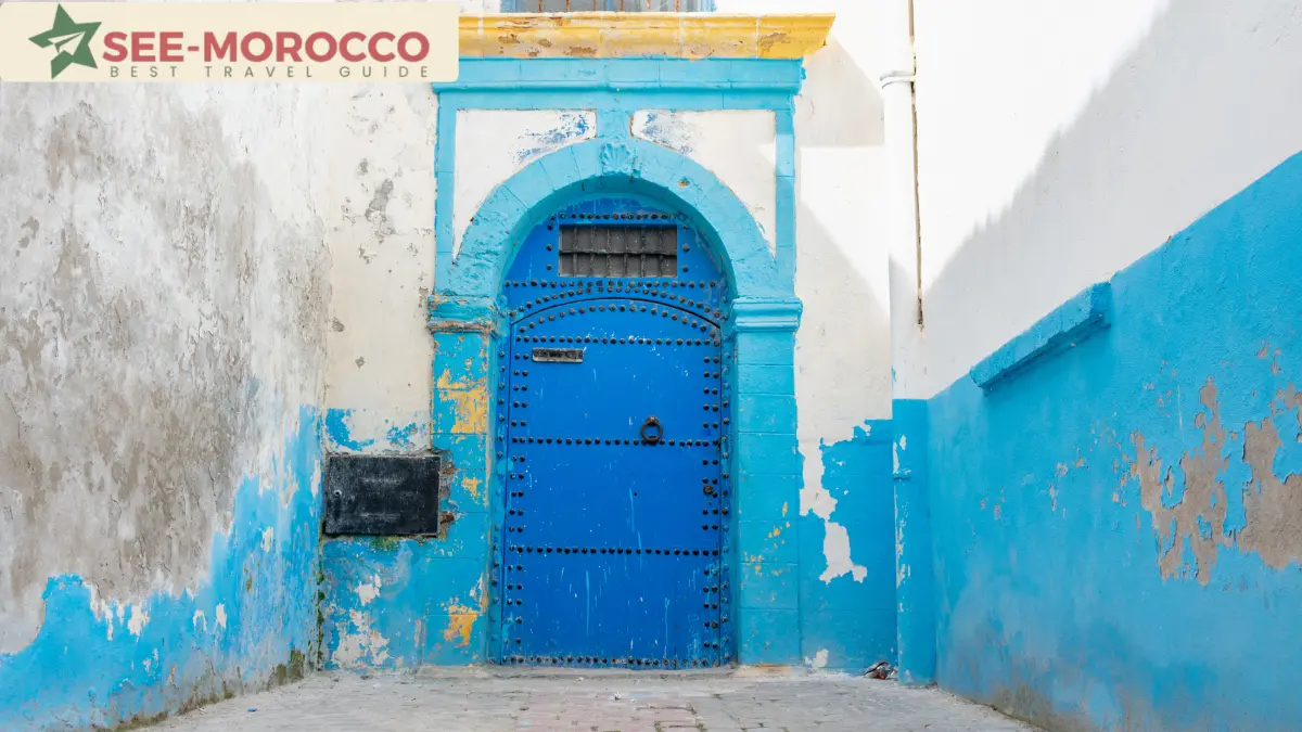 Essaouira medina blue door narrow alley Morocco