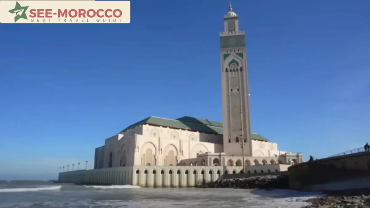 Hassan II Mosque Casablanca Morocco on Atlantic coast with minaret