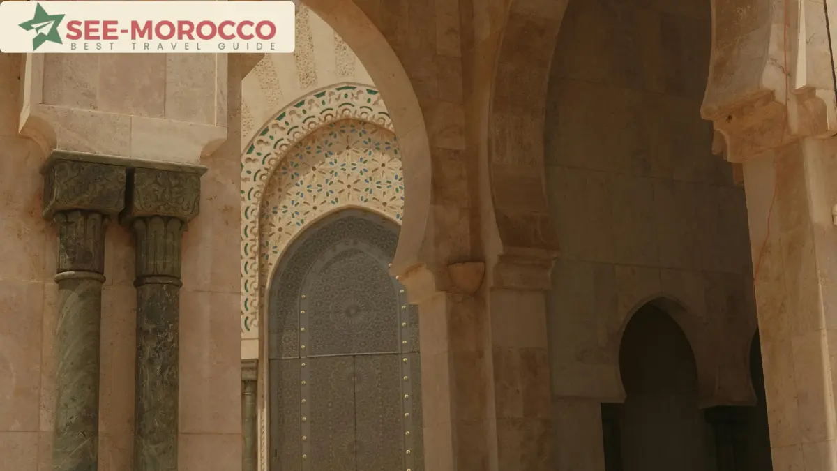 Hassan II Mosque interior arches marble columns Moroccan zellige Casablanca