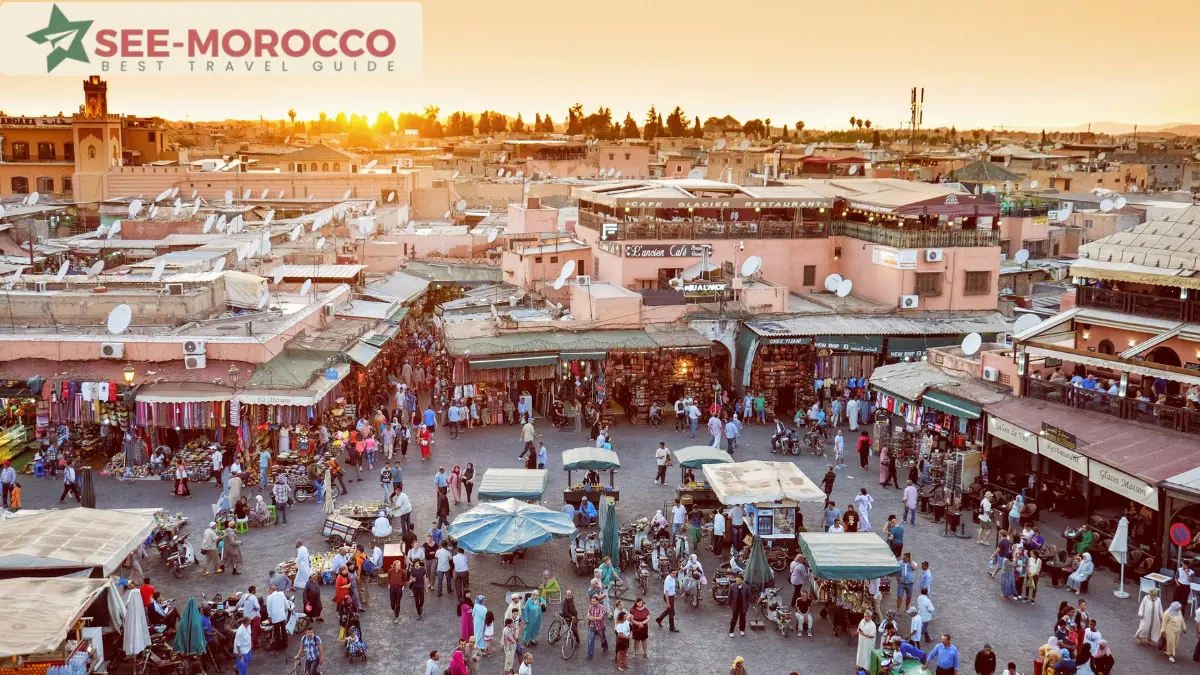 Marrakech Jemaa el-Fnaa square at sunset compared to Casablanca Morocco