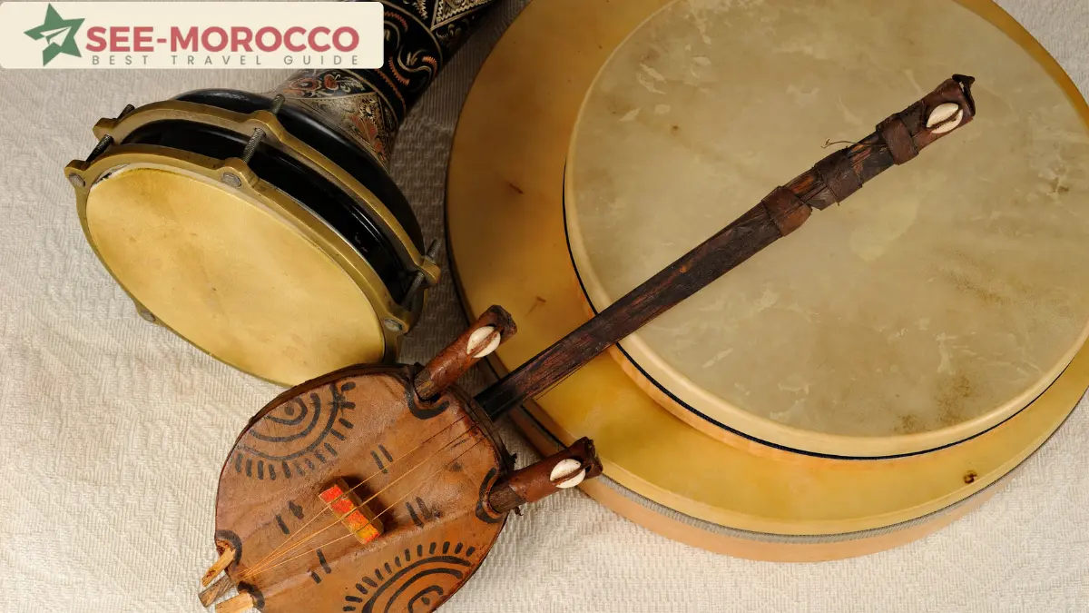 raditional bendir, taarija, and ribab instruments used in Amazigh Ahwach music