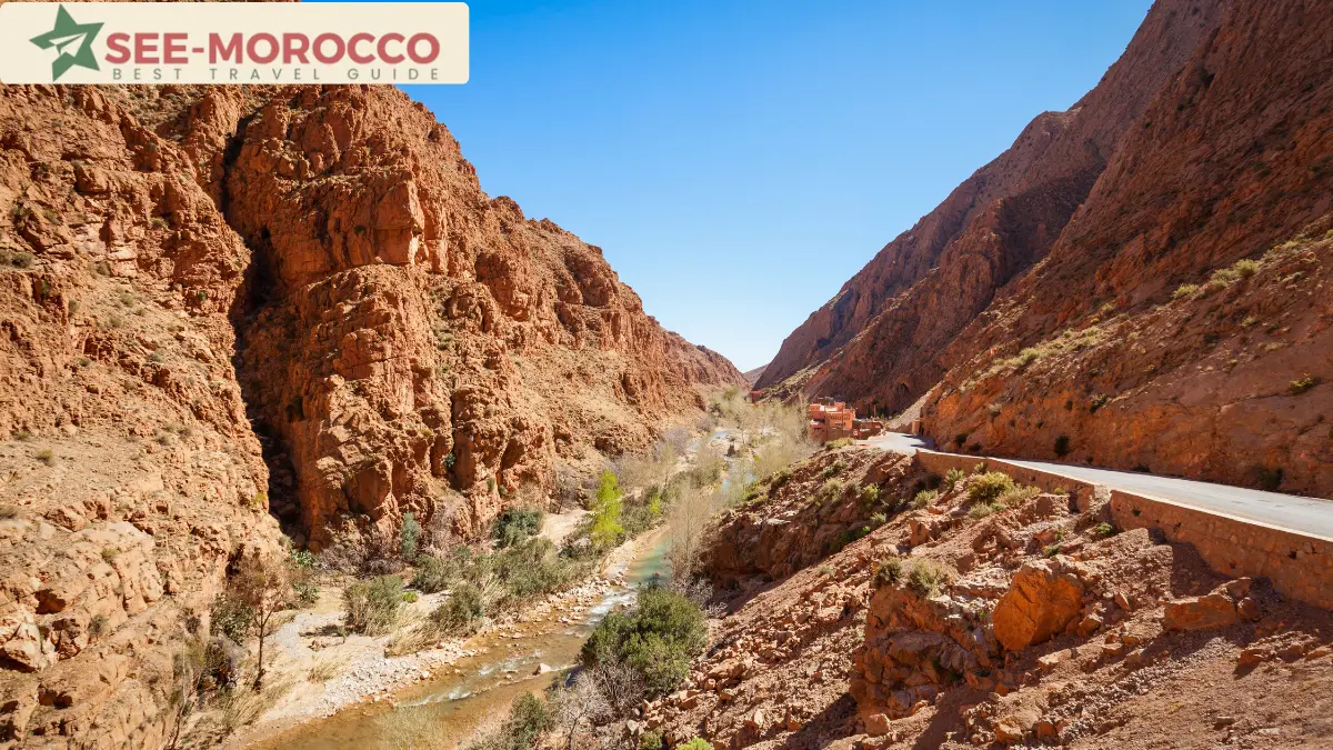 Dades Gorge red canyon river road south Morocco