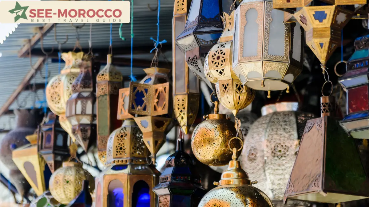 Marrakech souk lanterns and metalwork Haddadine