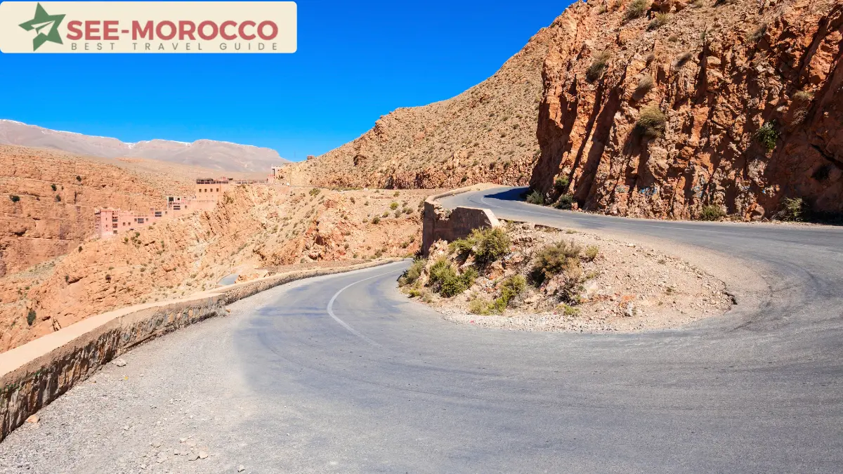 Sharp hairpin bend on the Dades Gorge road in southern Morocco
