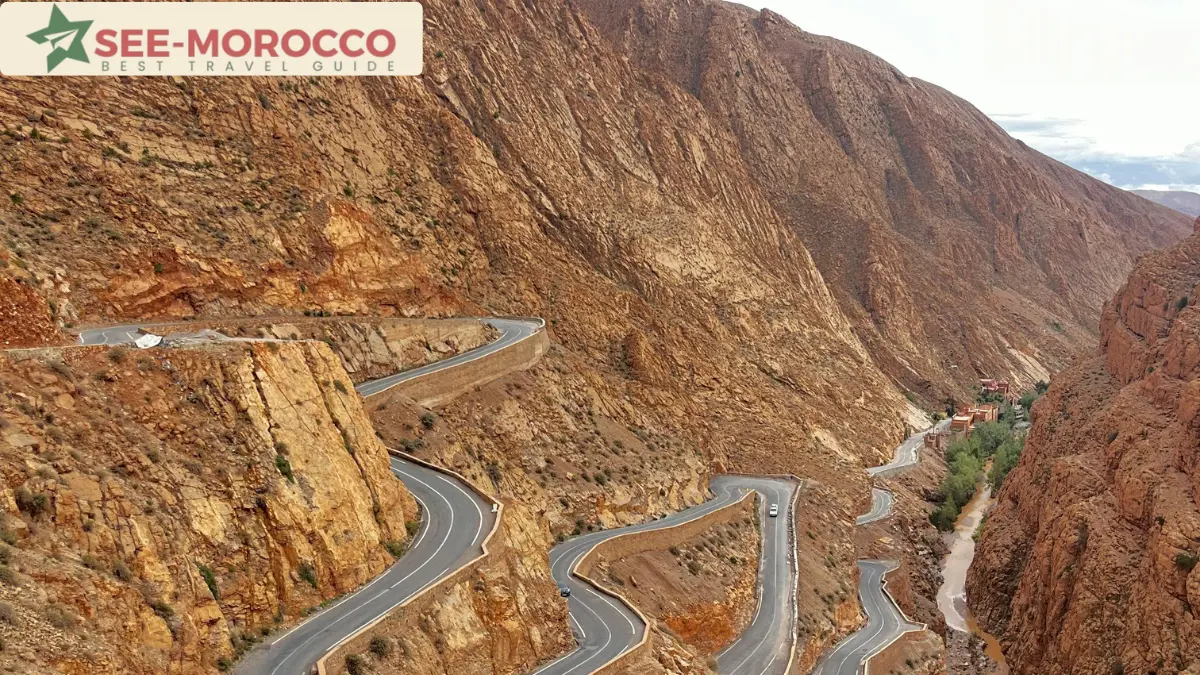Dades Gorge Morocco — famous winding switchback road through the canyon