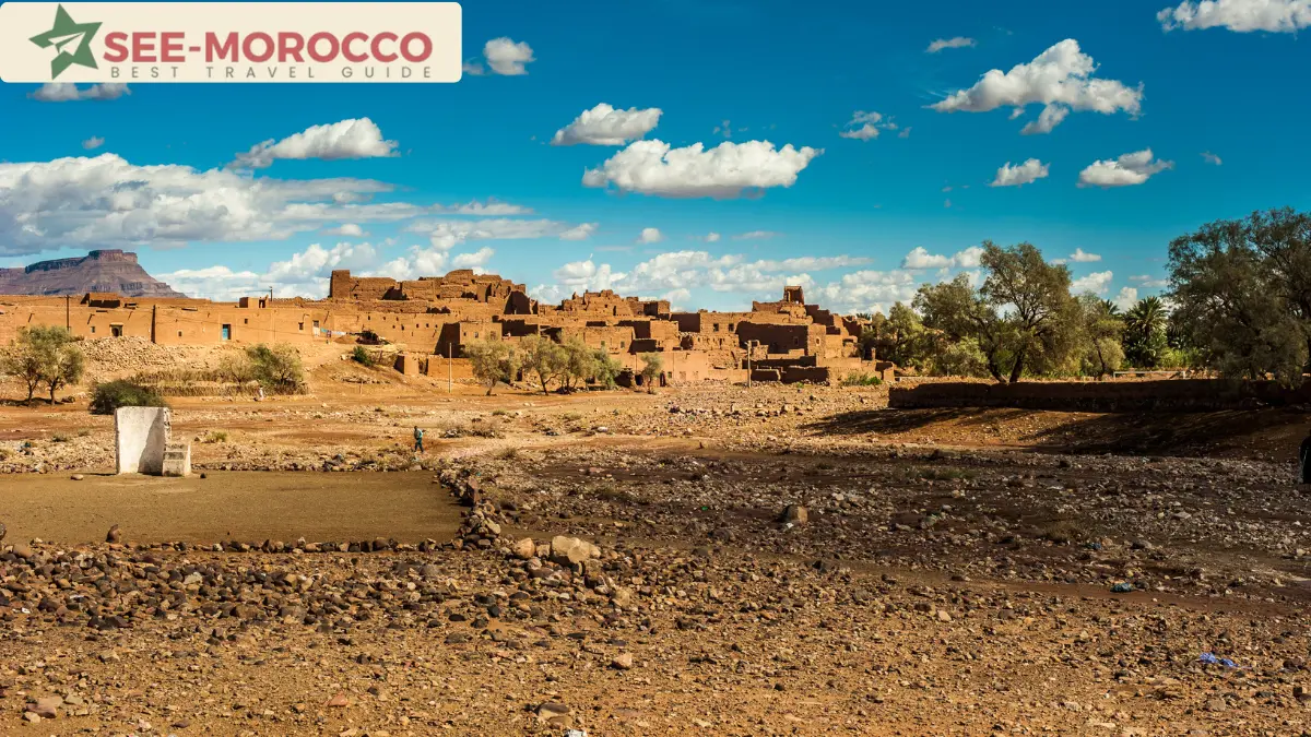 Mud-brick kasbah village in the Dades valley near Boumalne Morocco