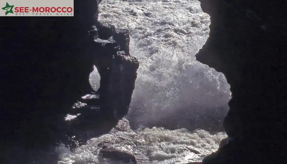 Hercules Cave Tangier — Africa-shaped opening with Atlantic waves crashing through