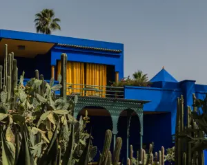 Jardin Majorelle Marrakech — the famous cobalt blue villa among cactus plants