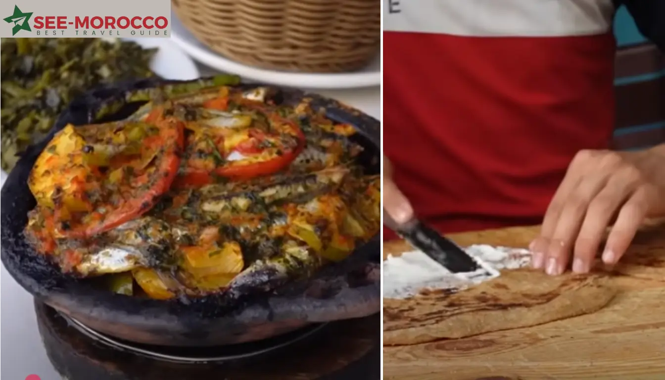 Tangier Morocco cuisine — fresh fish tagine with vegetables traditional Moroccan cooking