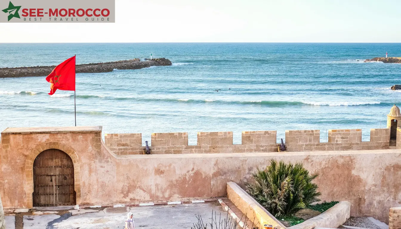 Morocco coastal fort Atlantic ocean flag Essaouira