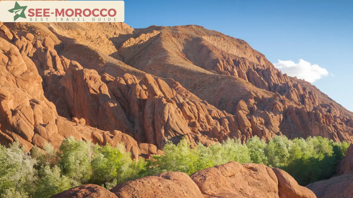 Dades Gorge Morocco red rock formations with green valley