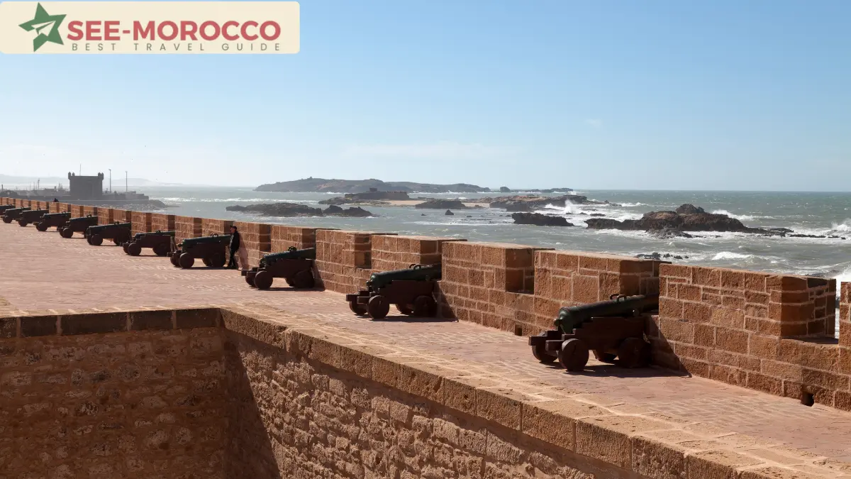 Essaouira Atlantic coast ramparts with cannons Morocco