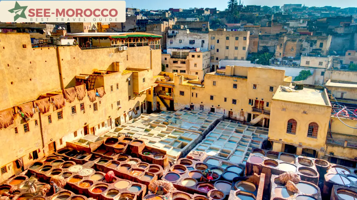 Fez medina tanneries traditional leather dyeing Morocco