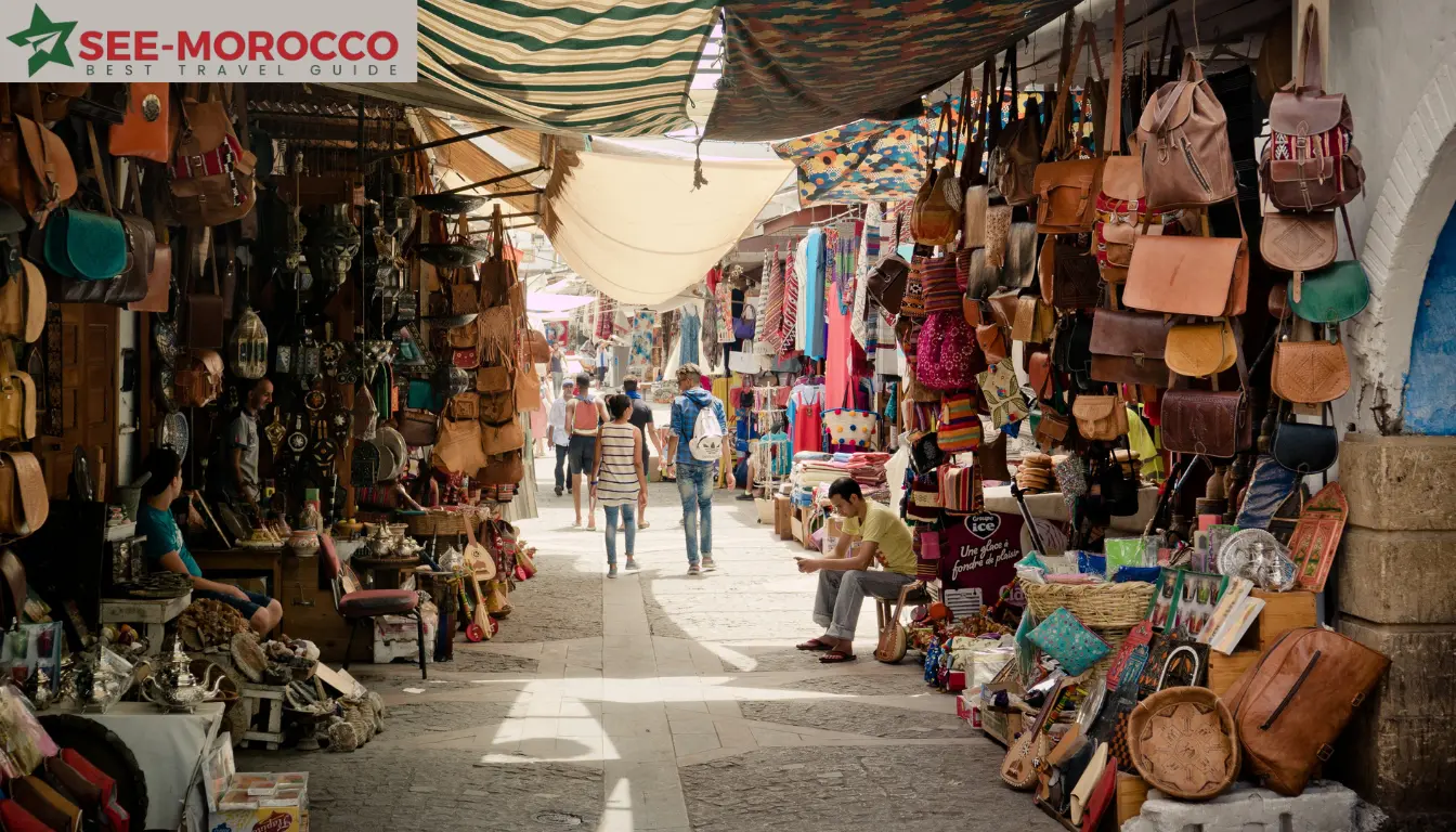 Morocco souk safety — tourists walking through busy market in Morocco