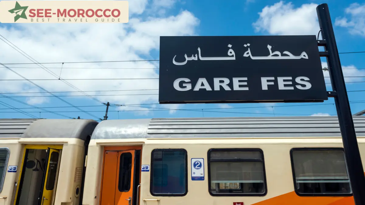 ONCF train at Gare Fes station, safe and reliable Moroccan public transport