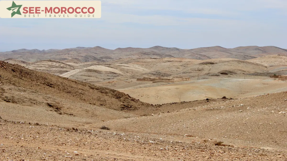 Stony hills and gravel of the Agafay Desert near Marrakech Morocco