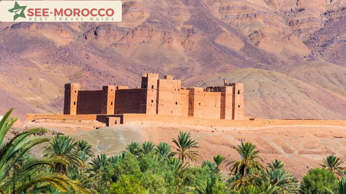 Large fortified kasbah in the Draa Valley near Zagora Morocco