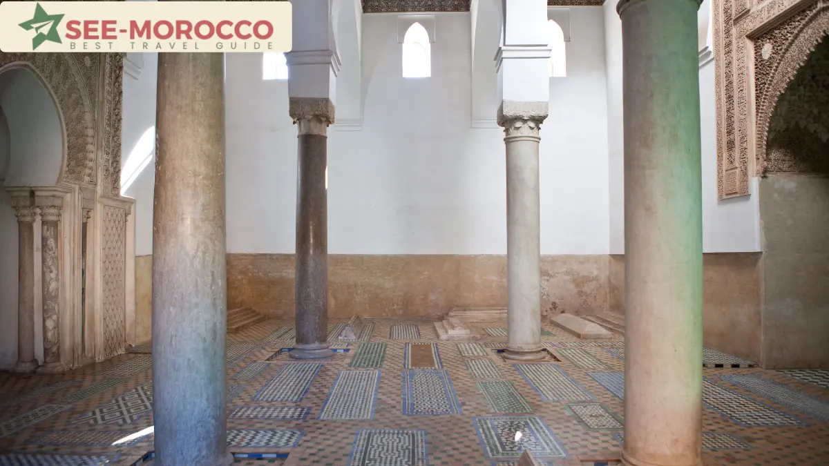 Saadian Tombs interior, Kasbah district Marrakech