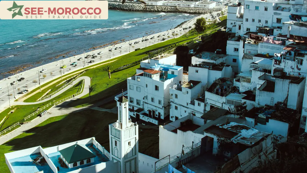 Tangier kasbah white houses Mediterranean bay view Morocco