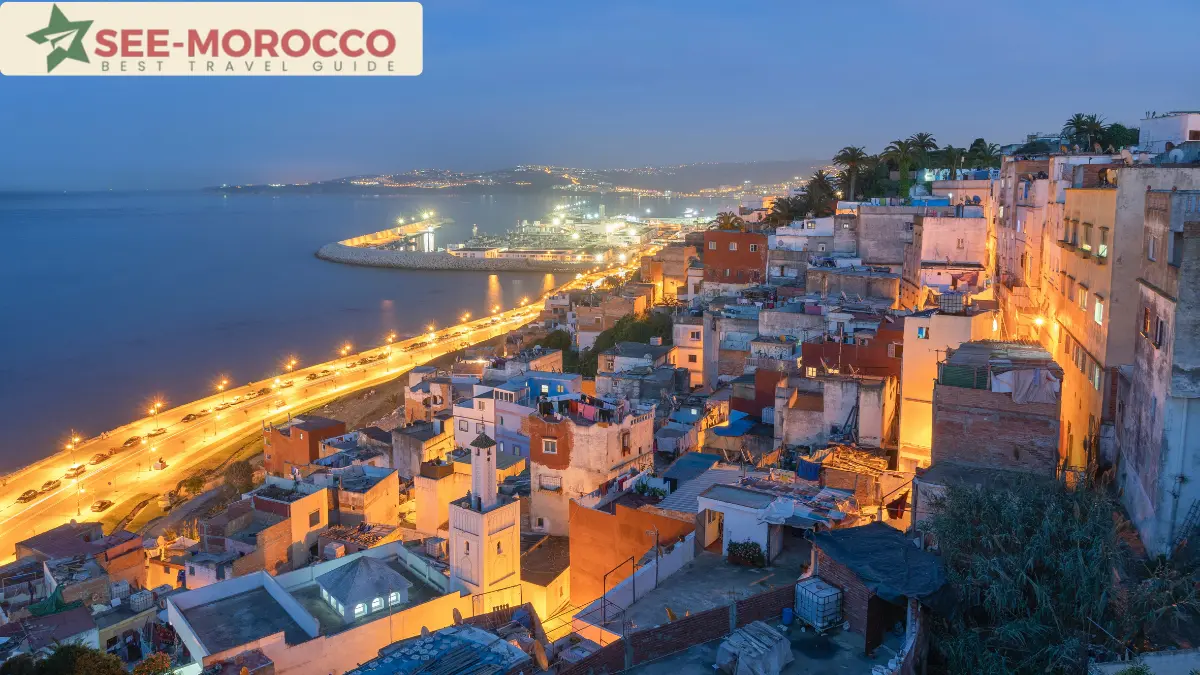 Tangier medina old town port at twilight Morocco Strait of Gibraltar