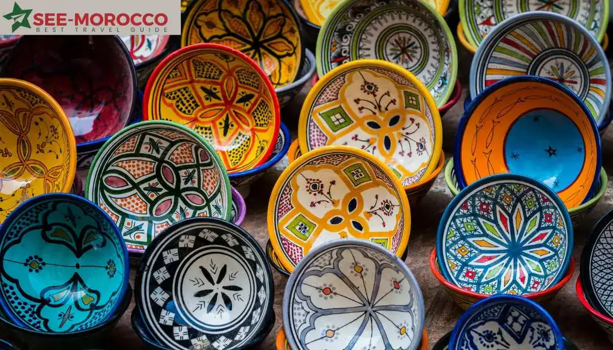 Moroccan pottery tagines — collection of traditional hand-painted ceramic tagines different sizes