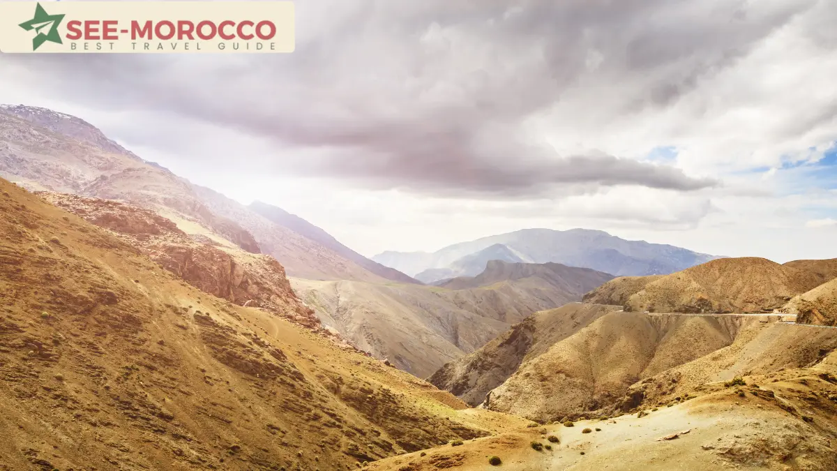 Warm evening light over mountain valley near Errachidia at sunset