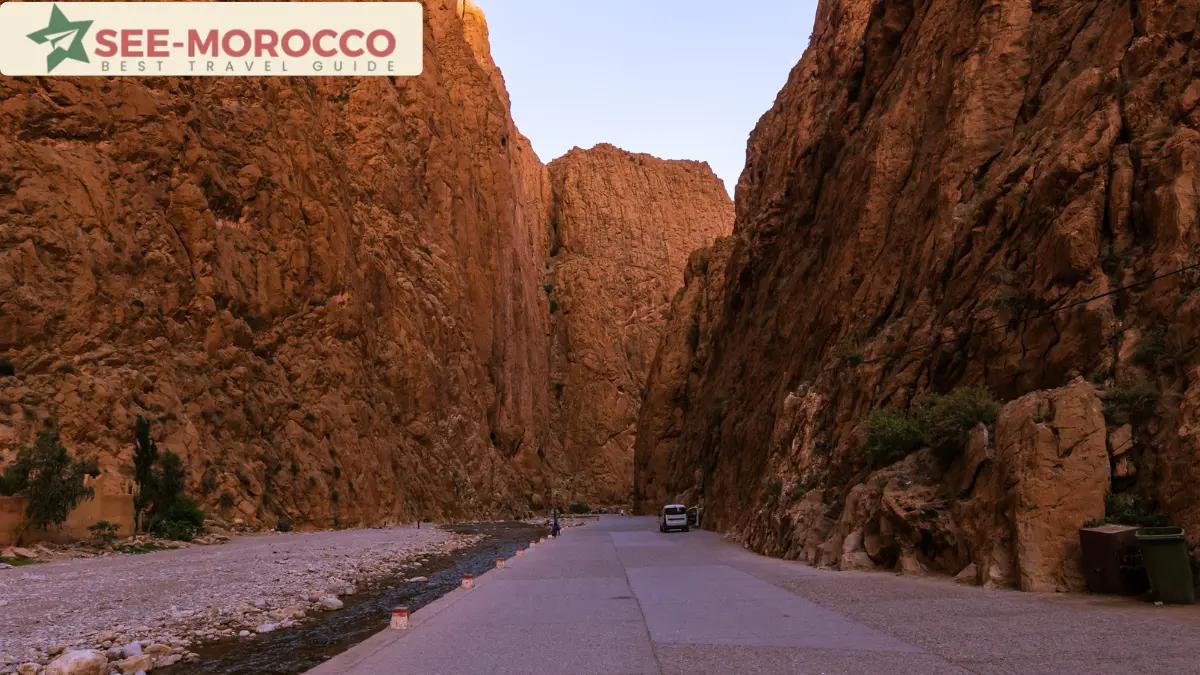 Narrow canyon road through Todra Gorge on the way to Errachidia